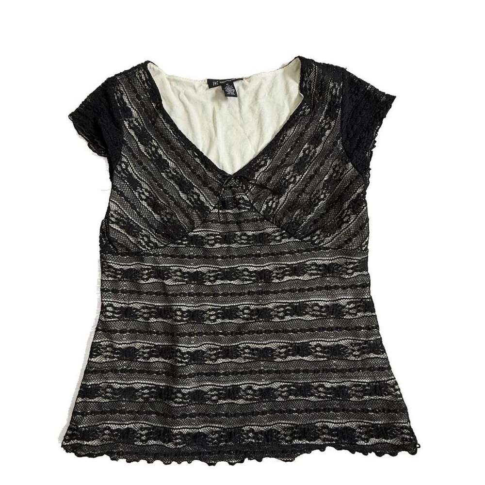 Y2K Whimsygoth INC Black Lace V-Neck Top Fairycore Grunge Size Medium